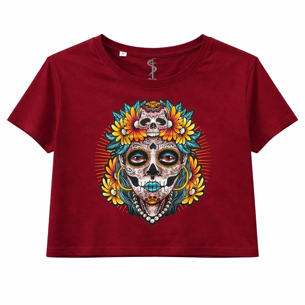 Abstract Skull Print Crop Top