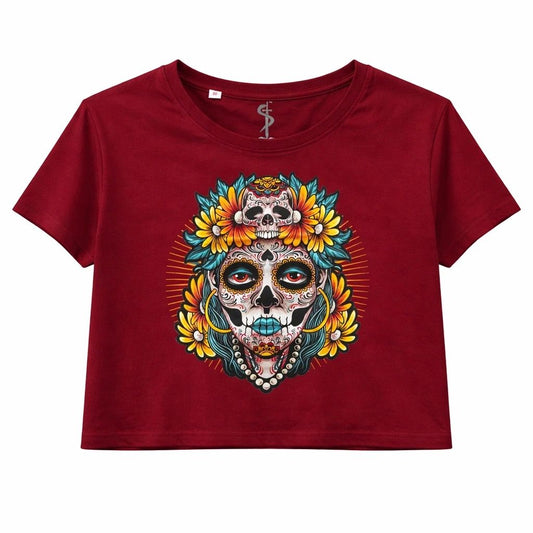 Abstract Skull Print Crop Top