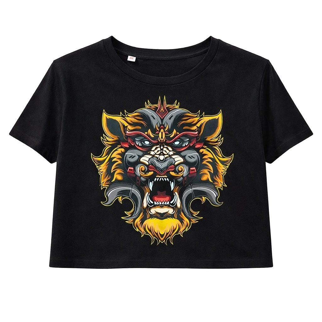 Black Abstract Tiger Print Crop Top