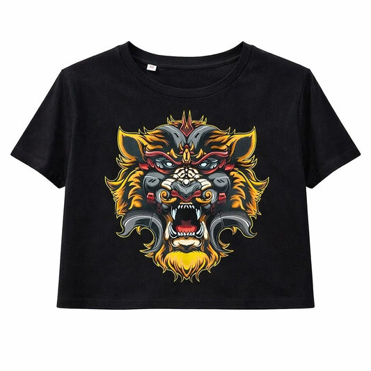 Black Abstract Tiger Print Crop Top