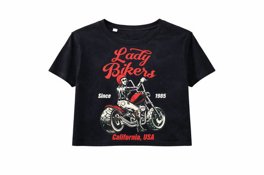 Black Biker Print Crop Top