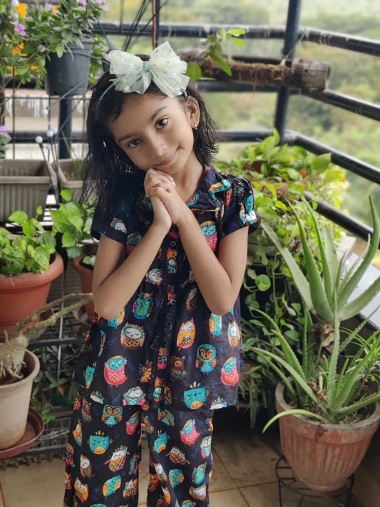 Black Owl Print Coord Set