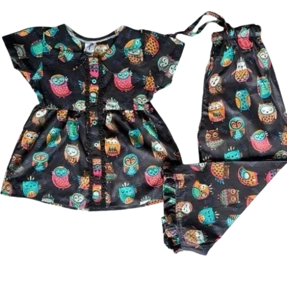 Black Owl Print Coord Set