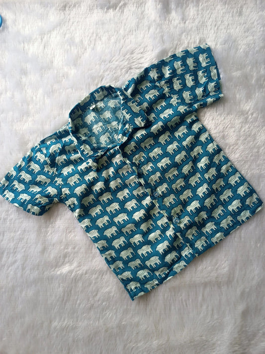 Blue Elephant Print Shirt