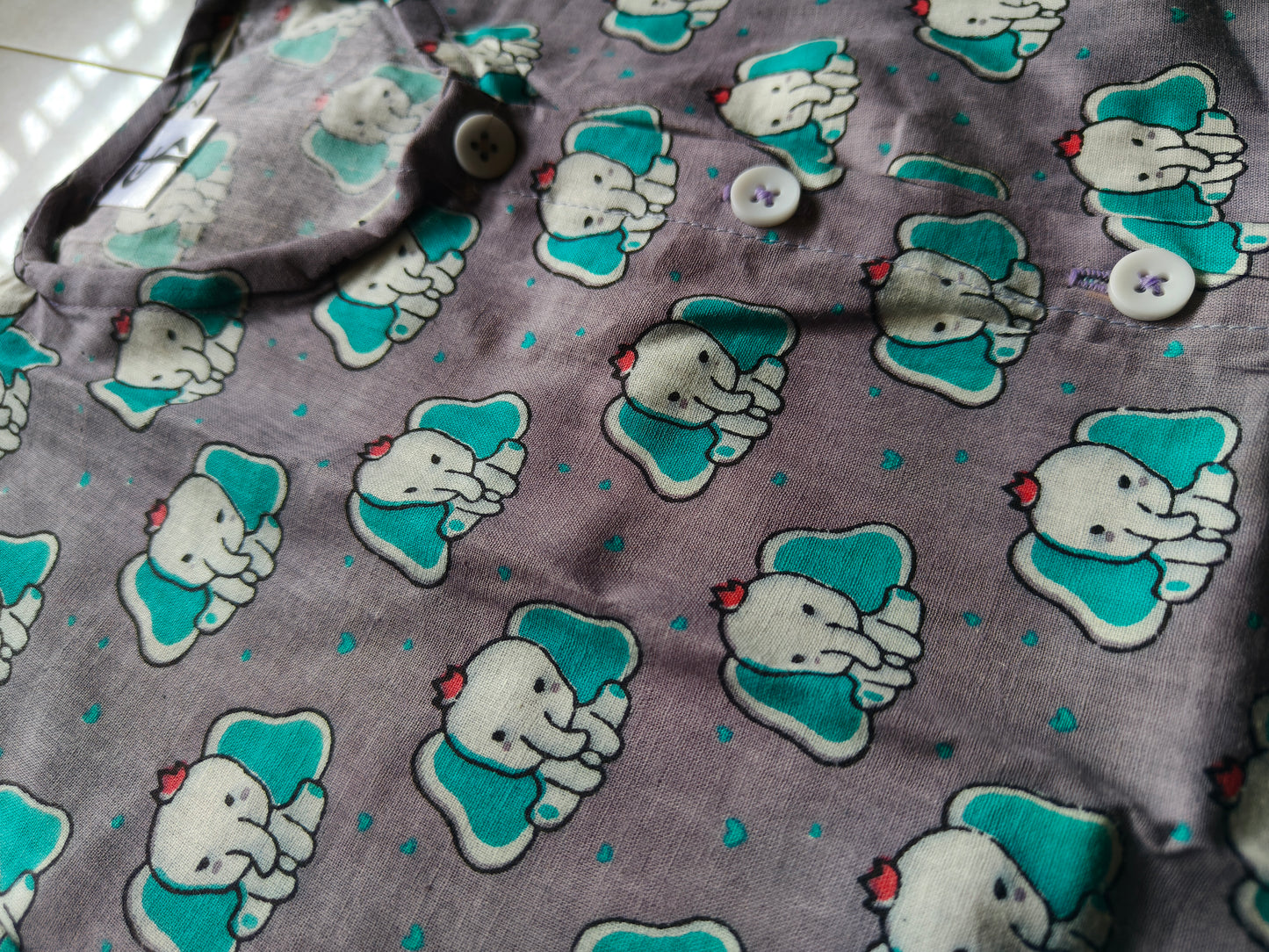 Kids Grey Elephant Print Cotton Night Suit