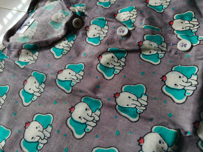 Kids Grey Elephant Print Cotton Night Suit