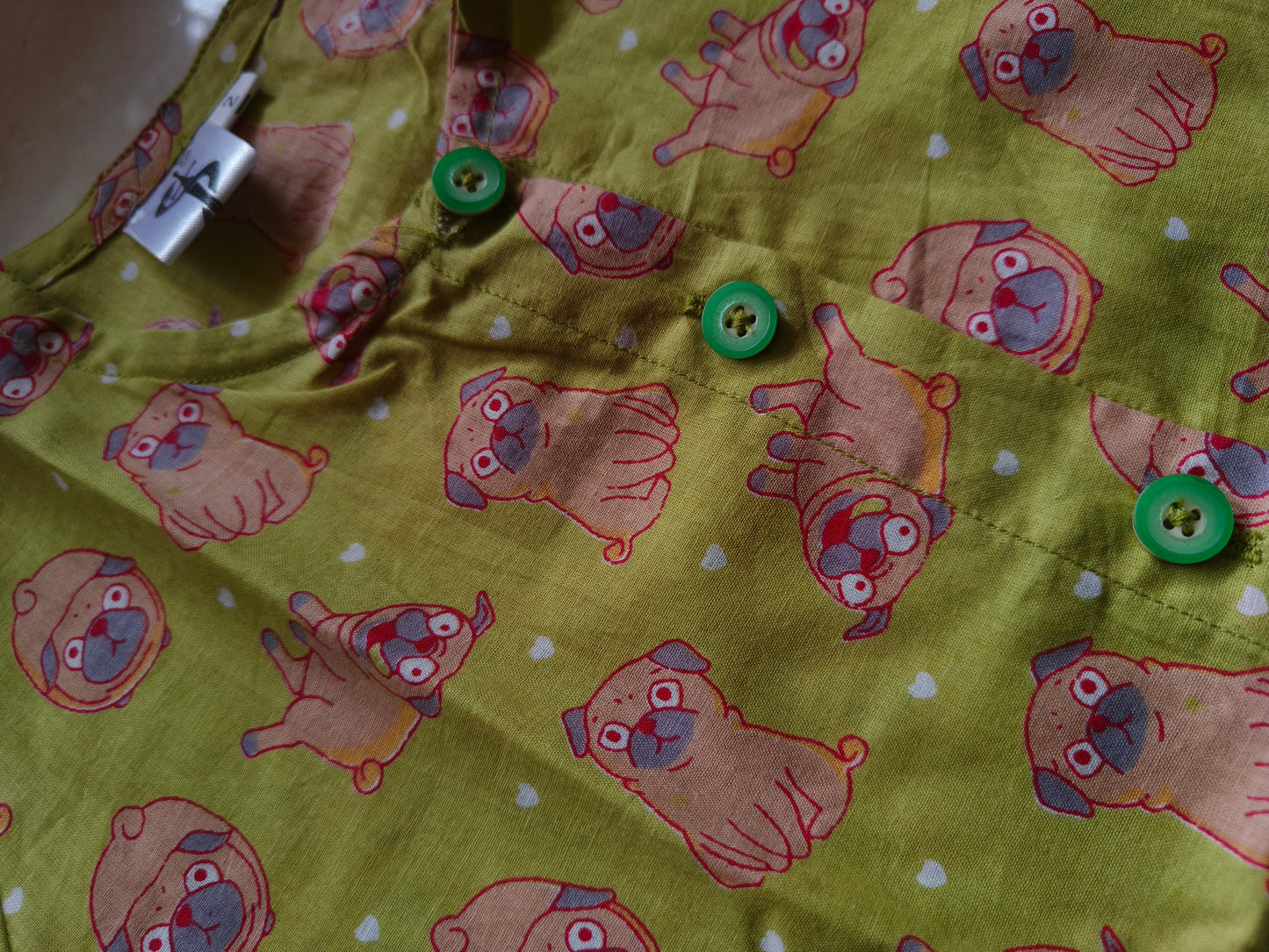 Kids Olive Puppy Print Cotton Night Suit