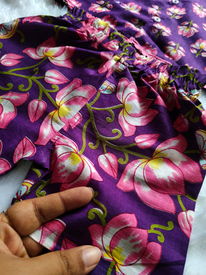 Girls Purple Floral Cotton Co-Ord Set