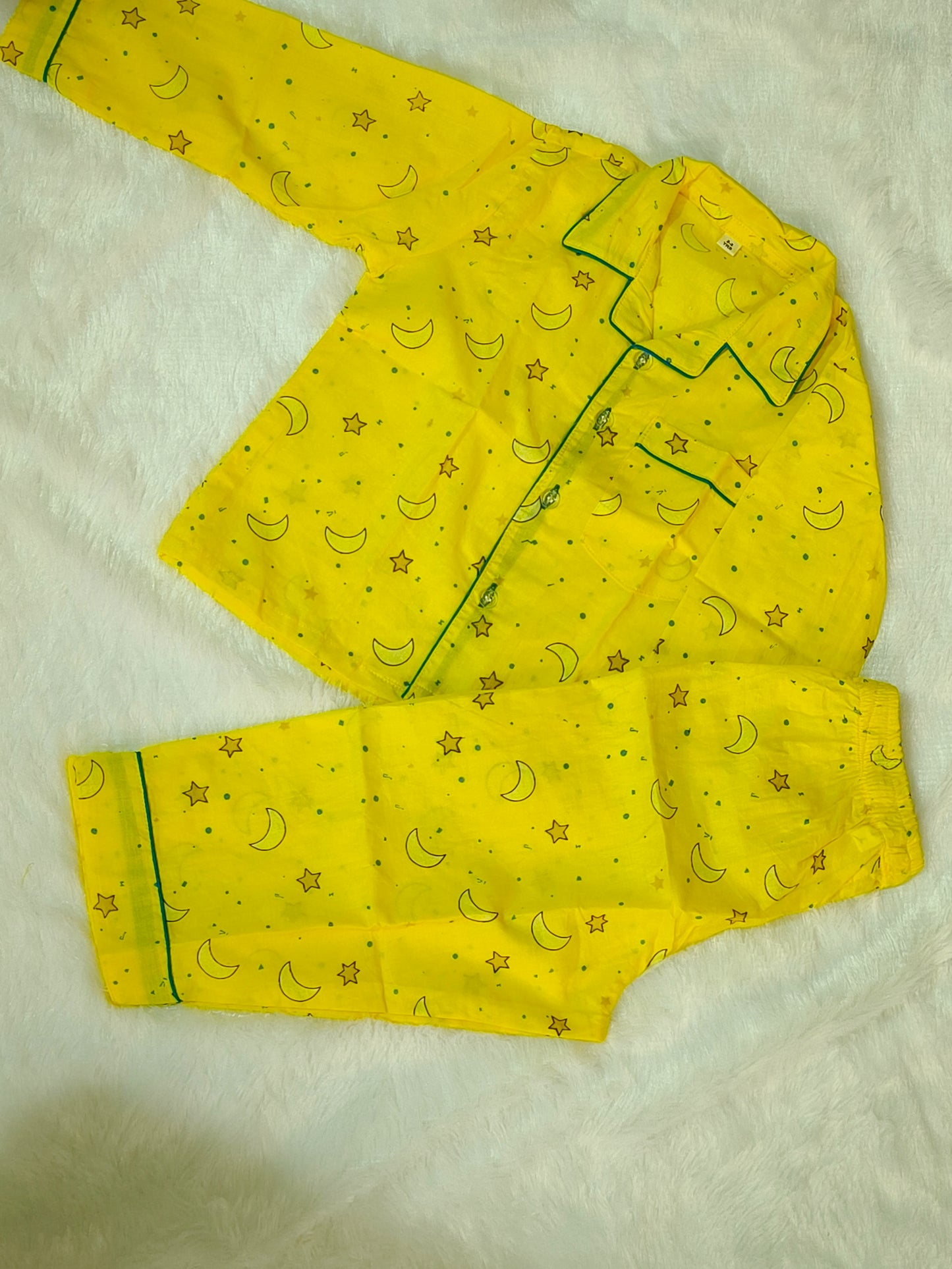Kids Yellow Moon & Star Print Cotton Night Suit