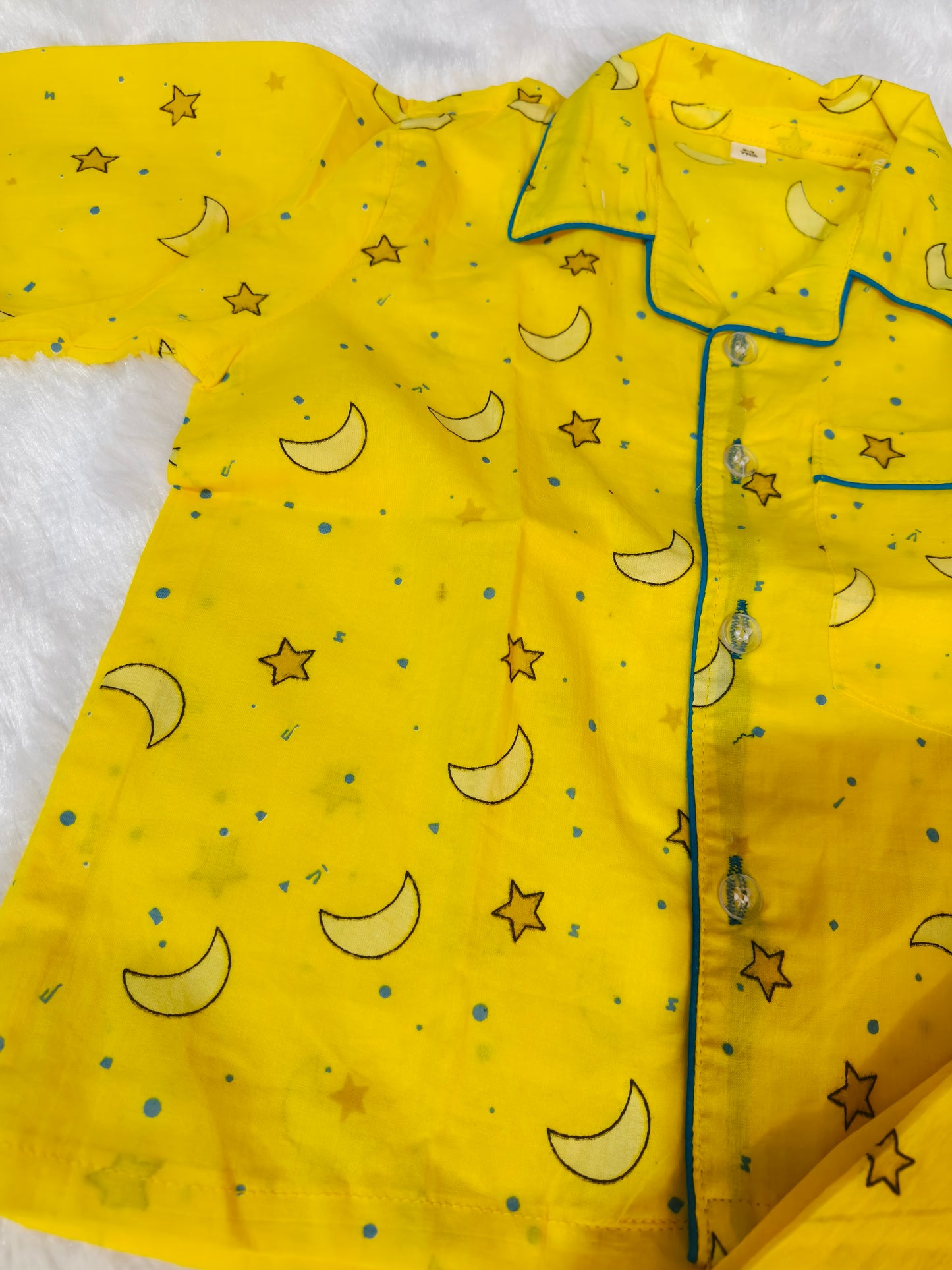 Kids Yellow Moon & Star Print Cotton Night Suit