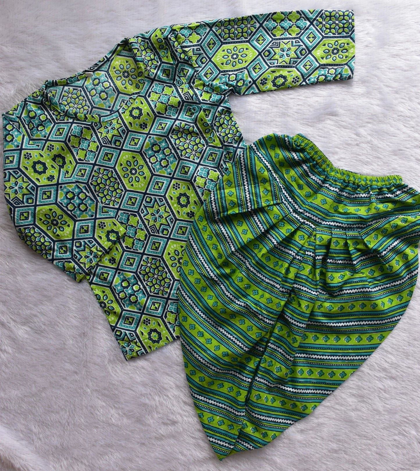 Kids Print Green Kurta Dhoti Set