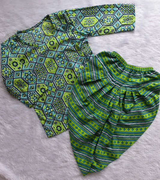 Kids Print Green Kurta Dhoti Set