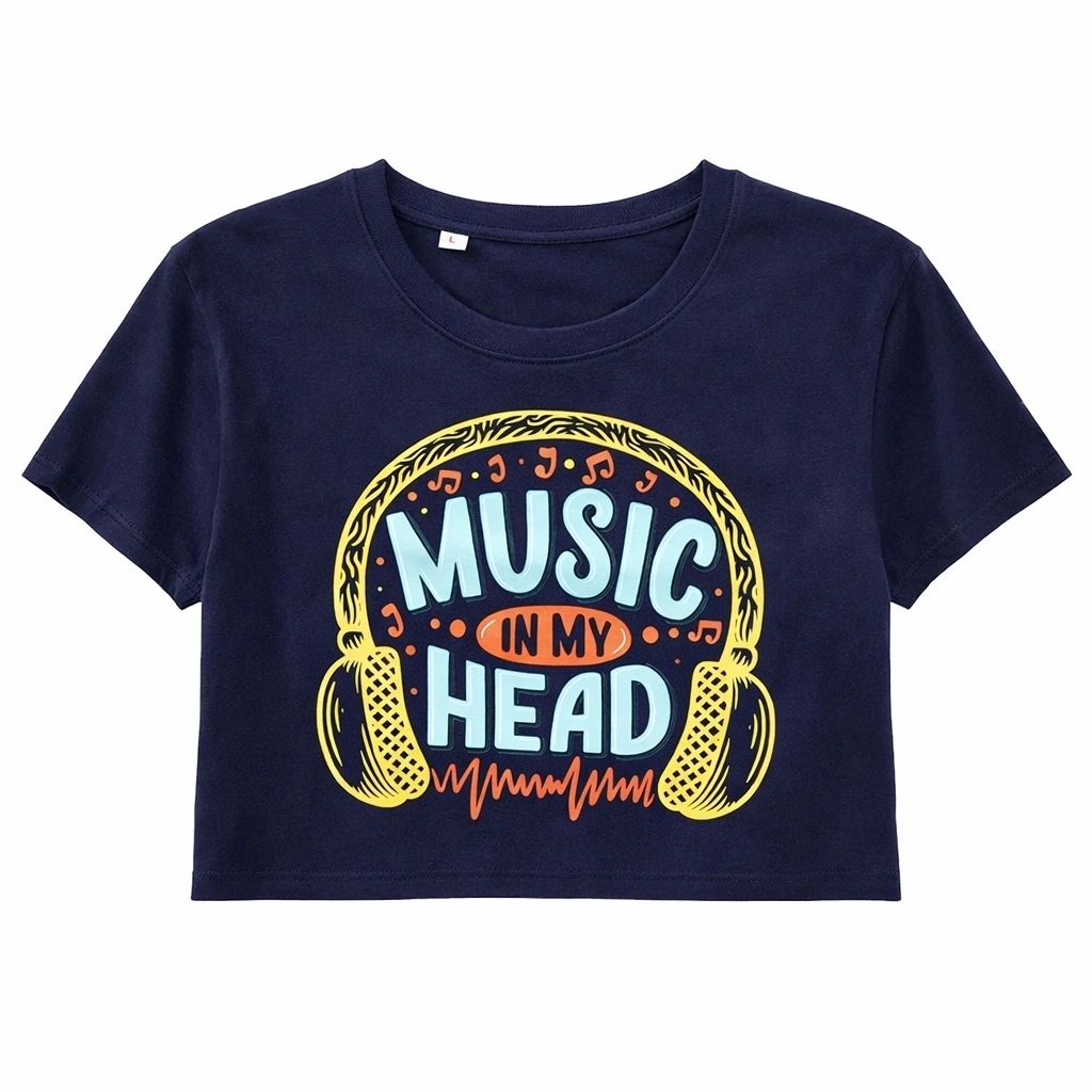 Navy Blue Music Print Crop Top