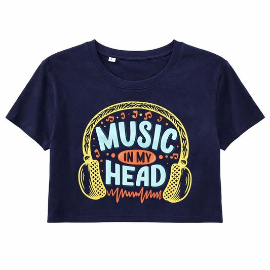 Navy Blue Music Print Crop Top