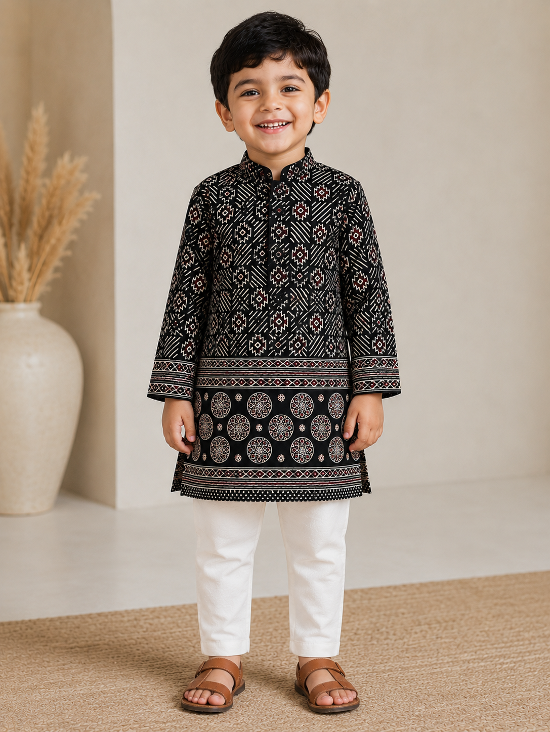Kids Black Ethnic Kurta Set