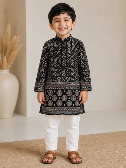 Kids Black Ethnic Kurta Set