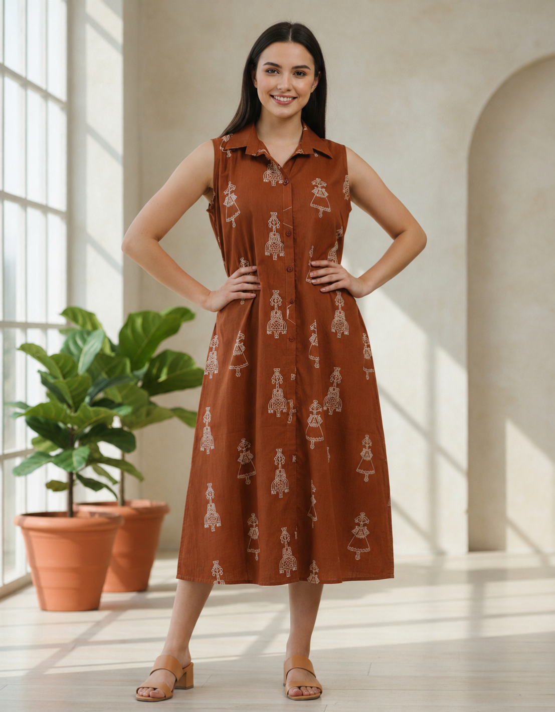 Collared dress with belt at back