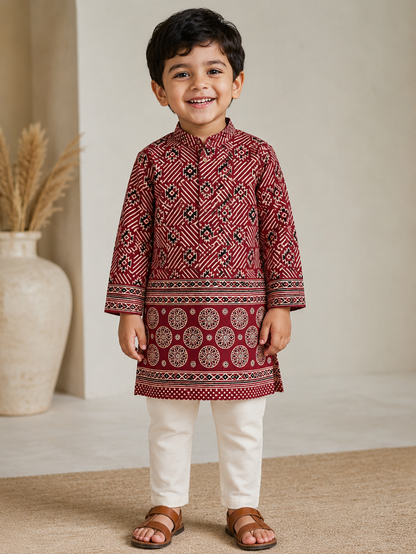 Kids Maroon Ethnic Kurta Set