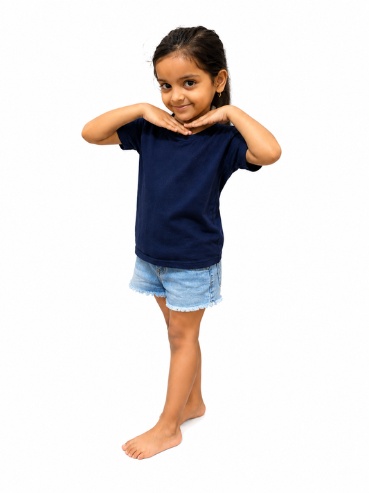 Kids Plain Cotton T-Shirt (Navi Blue)