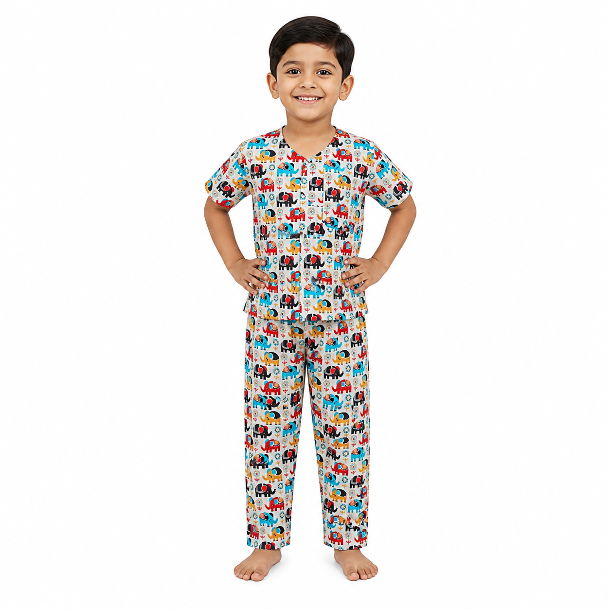 Kids Multicolor Cartoon Print Night Suit