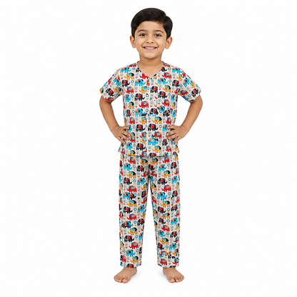 Kids Multicolor Cartoon Print Night Suit