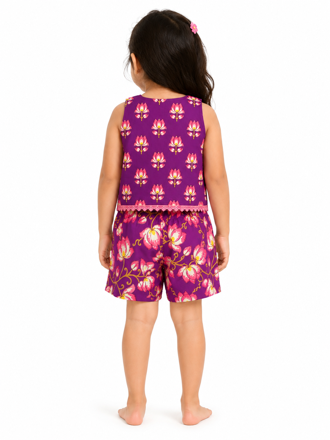 Girls Purple Floral Cotton Co-Ord Set