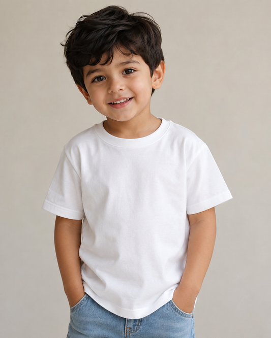 Kids Plain Cotton T-Shirt (White)