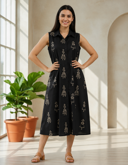 Collared dress with belt at back