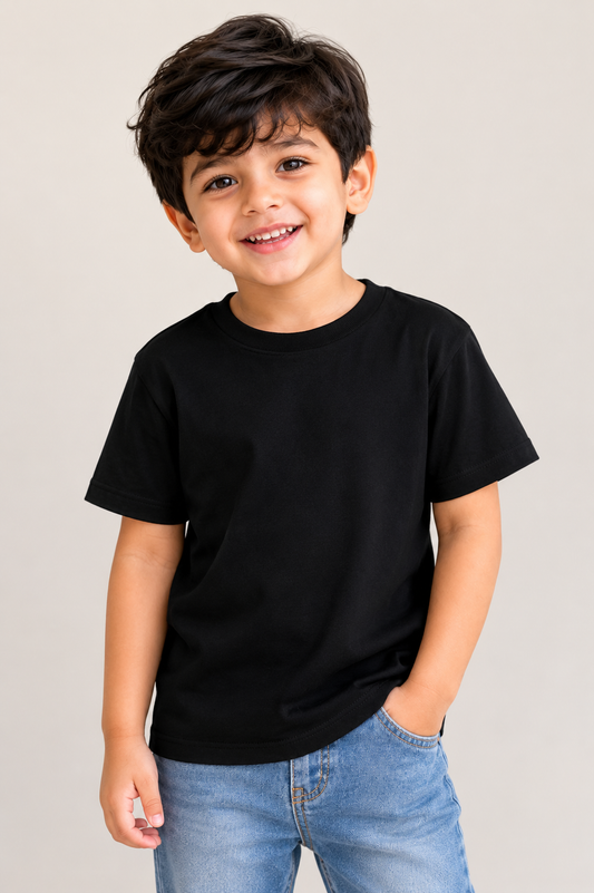 Kids Plain Cotton T-Shirt (Black)